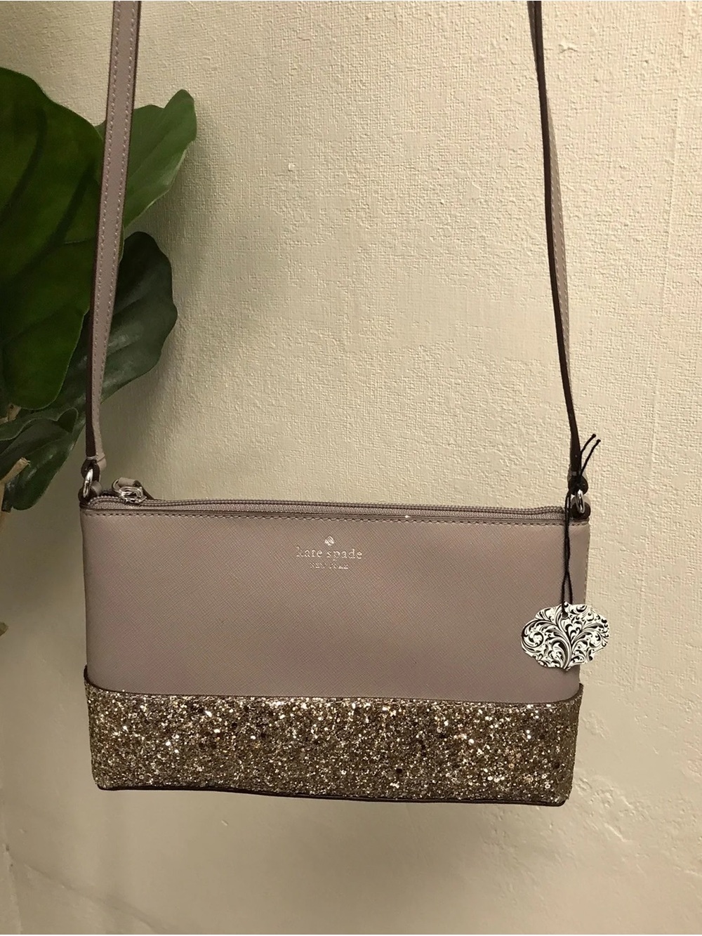 Kate Spade Grey Glitter Greta Court Ramey Cityscape Crossbody Bag With Wallet
